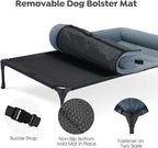 Veehoo Orthopedic Elevated Dog Bed with Fluffy Plush Bolster Cushion, Indoor Raised Dog Beds for Large Dogs, Soft Pet Sofa Cot with Removable Washable Mat, No-Slip Feet, 32 x 25 inches, Haze Blue