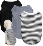 3 Pcs Cat Shirts Solid Color Dog Clothes Summer Sleeveless Stripe Pet T Shirts for Small Pet Dogs Cats (Black, Small)