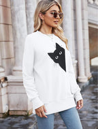 FRYAID Cat Sweatshirt Women Funny Black Cat Graphic Sweater Casual Cat Crewneck Holiday Long Sleeve Hoodie Pullover Top