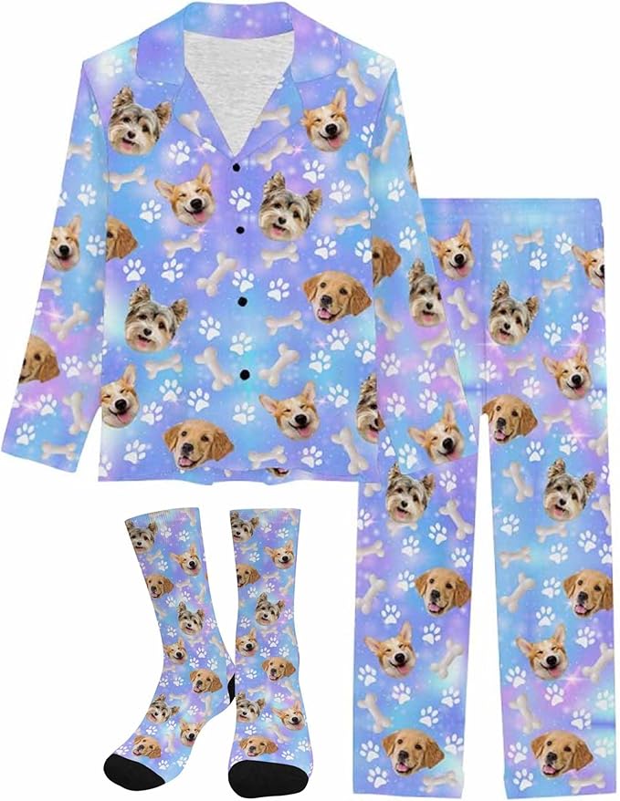 Artsadd Personalized Pajamas with Faces for Women Men Custom Christmas Pajamas Gifts for Family Couple, Funny Photo Pjs