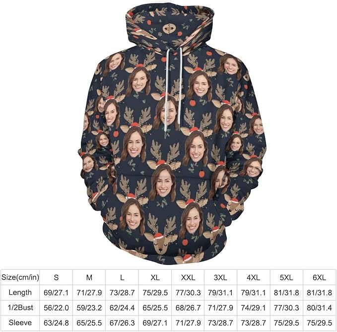 Artsadd Custom Face Unisex athletic Pockets Sweatshirt Loose Hoodie Custom Christmas Long Sleeve Sweatshirt Hooded Pullover