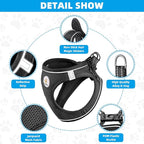 Hipubby Dog Harness and Leash Set, No Pull Soft Mesh Puppy Harness for Small Medium Dogs, Cats - Step in Adjustable Reflective Pet Harness with Buckle and Double D-Rings - Black, XS