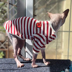 DENTRUN Hairless Cats Shirt Breathable Cat Daily Wear Clothes Stripe Vest Adorable Pajamas Jumpsuit Soft & Skin-Friendly