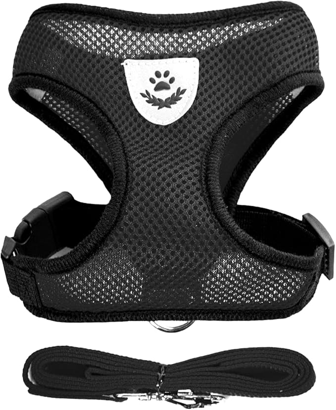 shudyear Summer cat Chest Harness and Leash, Anti-Escape Adjustable Soft mesh cat Leash and Chest Harness Set for All Types of Cats cat Vests (Size M,Black)