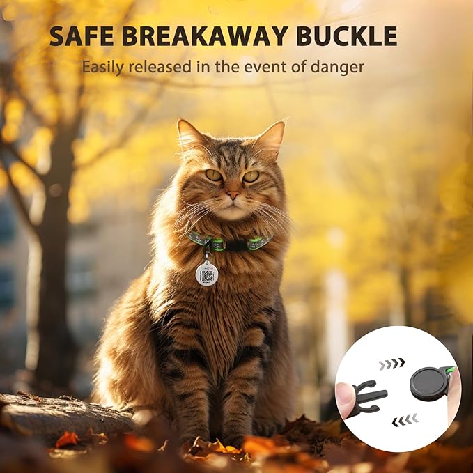 Cat Collar Breakaway with QR Code Name Tag, Reflective Kitten Collars with Bell, Cat ID Tag Personalized, Ultra-Durable, Adjustable, Quick Release, Fits Most Girl Boy Small Large Cats (8''-13.3'')