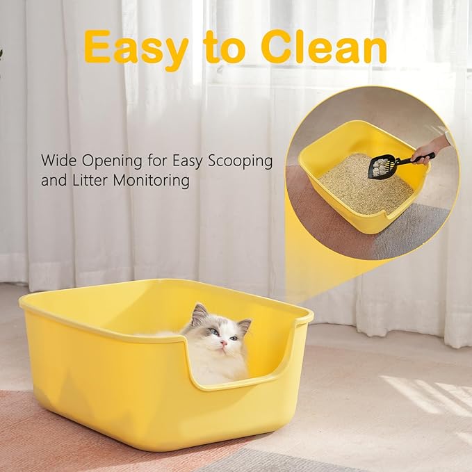 Large Cat Litter Box with High Sides,Cat Boxes for Indoor Cats,Cat Litter Pan for Kitty,Litter Box with Low Entry,Easy to Clean,Anti-Splashing (Grey)