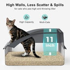 Stainless Steel Litter Box | XL Enclosed Cat Litter Boxs with Lid for Big Cats | High Sided, Anti-Urine Leakage | Non-Stick Bottom & Includes Scoop
