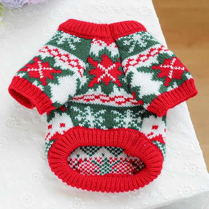 ANIAC Christmas Small Dog Sweater Costume Reindeer Snowflake Cat Turtleneck Knitwear Warm Pet Santa Outfit New Year Holiday Puppy Dog Clothes for Girl Boys (Green, X-Large)