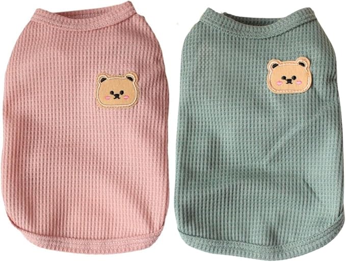 Cotton Dog Shirt Summer Lightweight Pet T-Shirts Soft Breathable Stretchy Cats Dogs Tee Shirt Sleeveless Vest Dog Apparel for Medium Small Dog Clothes 2PCS Green&Pink