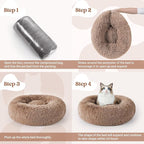 rabbitgoo Cat Beds for Indoor, 20 inches Machine Washable, Fluffy Round Pet Bed Non-Slip, Calming Soft Plush Donut Cuddler Cushion Self Warming for Small Dogs Kittens, Light Brown, Medium