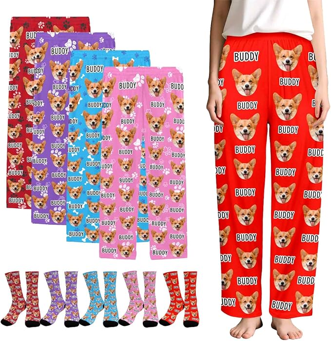 Custom Couple Pajama Pants Sock with Funny Face, Personalized PJ Anniversary Birthday Women Men Pants