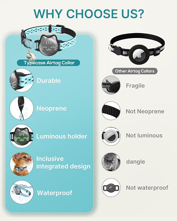 Waterproof Airtag Cat Collar, Breakaway Cat Airtag Collar with Luminous & Reflective Pattern Strap, Lightweight Kitten Collars for Apple Air tag, Hidden Holder for GPS Tracker - Cats, Kittens (9-13")