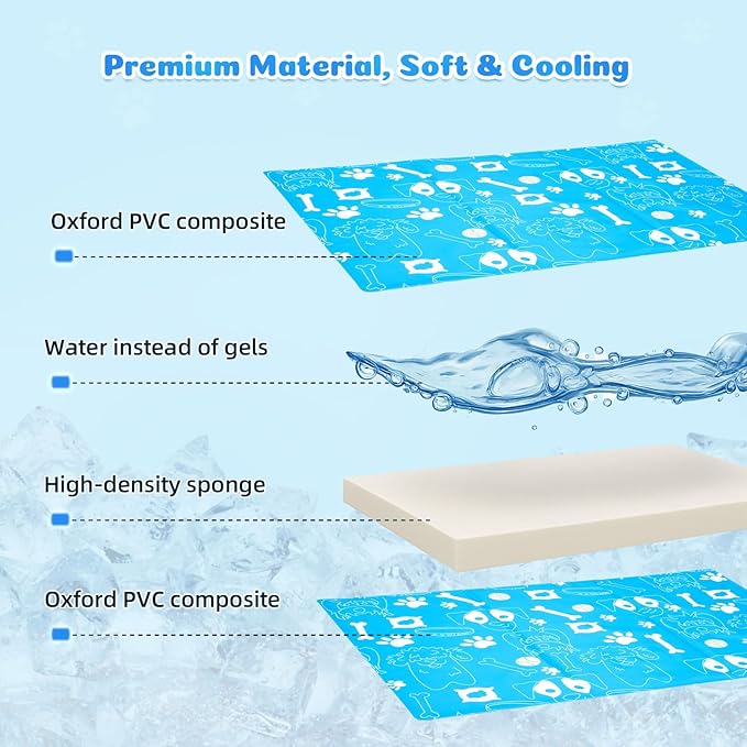 Ownpets Dog Cooling Mat, Large 39"x 23" Instant Cooling Pet Pad, Thickened Portable Pet Cool Pad for Dogs and Cats, Leakproof Water-Filled Summer Relief Mat for Crate, Floor, Car, Outdoor