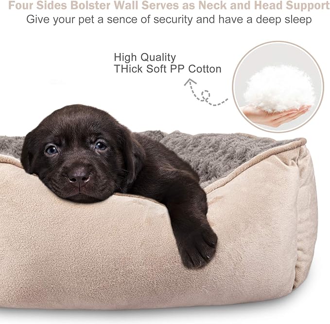 JOEJOY Rectangle Dog Bed for Large Medium Small Dogs - Washable Orthopedic Sofa Bed, Soft Breathable Puppy & Pet Cuddler, Durable Calming Dog Bed with Anti-Slip Bottom, Multiple Sizes, Beige