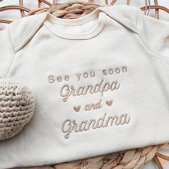 COUPLEHOODIES Personalized Baby Onesie Bodysuit – Custom Embroidery Gift for Pregnancy Reveal Baby Shower or First Grandchild