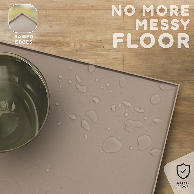 Dog Food Mat - 28x18 Raised Edges Dogs Mat for Food and Water Prevent Spill, Waterproof Cat Food Mats Protect Floors, Easy Clean Dog Bowl Mats for Food and Water, Silicone Pet Feeding Placemats