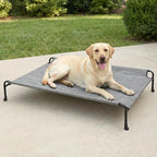 Veehoo Outdoor Elevated Dog Bed with Headrest Sides, Raised Dog Beds for Large Dogs, Washable Cooling Dog Cot with Non-Skid Feet, Breathable Mesh, Pet Hammock for Indoor or Camping, 41", Black Silver