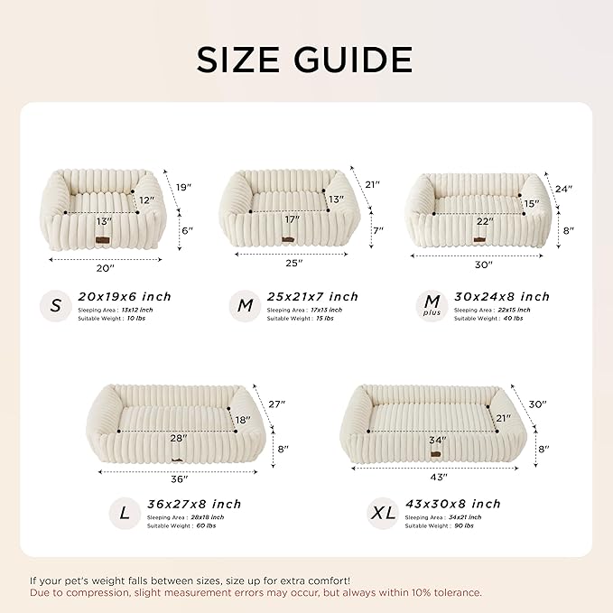 Bedsure ComfyFleece™ Cute Dog Bed for Large Dogs - Washable Furry Puppy Beds, Rectangle Orthopedic Corduroy Fleece Pet Beds with Removable Zipper Cover, 36x27x8inches, Warm Grey