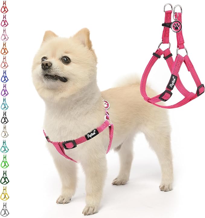 PUPTECK No Pull Dog Harness Soft Adjustable Basic Nylon Step in Puppy Vest Outdoor Walking with ID Tag, Reflecive Pink, S