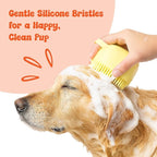HamInWay Dog Bath Brush, 2-in-1 Dog Grooming Brush with Built-in Shampoo Dispenser, Gentle Silicone Bristles for Bath & Massage, Non-Slip Handle, Easy Clean Design for Dogs, Cats & Small Pets, Blue