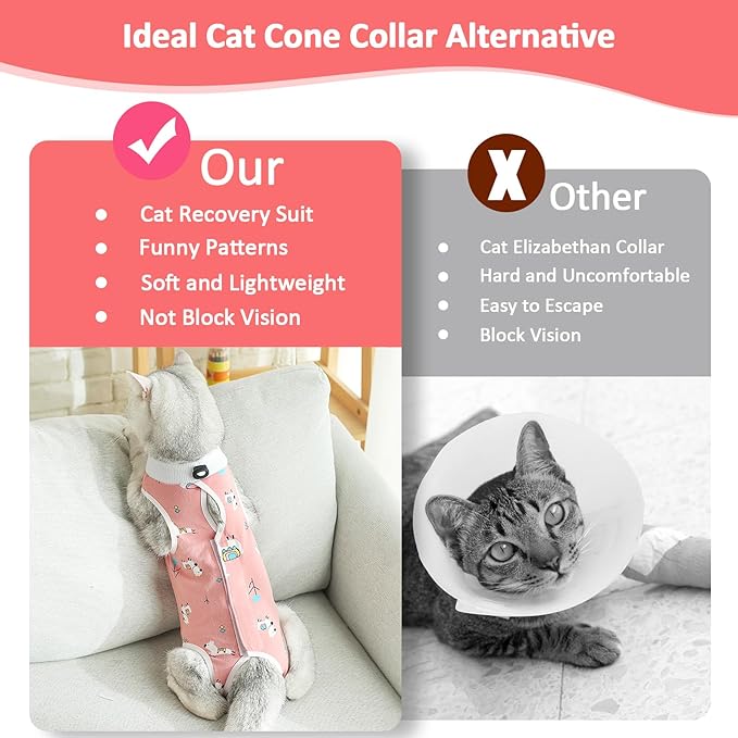 2 PCS Cat Recovery Suit Female Cat Onesie for Cats After Surgery Spay Abdominal Wounds, Kitten Surgery Recovery Suit Female Breathable E-Collar Alternative Kitten Onesie Anti Licking Medium