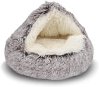 ShinHye Cat Bed Round Plush Fluffy Hooded Cat Bed Cave, Cozy for Indoor Cats or Small Dog beds, Soothing Pet Beds Doughnut Calm Anti-nxiety Dog Bed - Waterproof Bottom Washable, (23×23inch, Coffee)