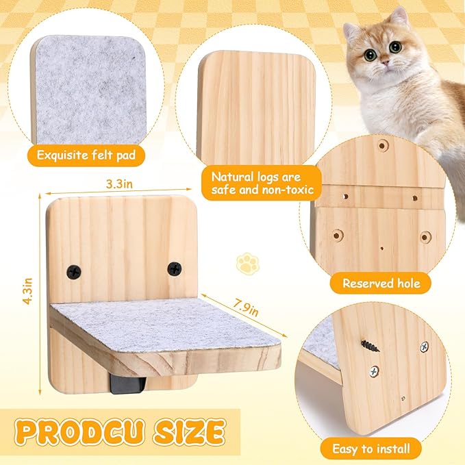 8 Pack Cat Wall Steps Climbing Shelf Wall Mounted Cat Stairs Scratcher Pad for Cats Perch Platform Supplies