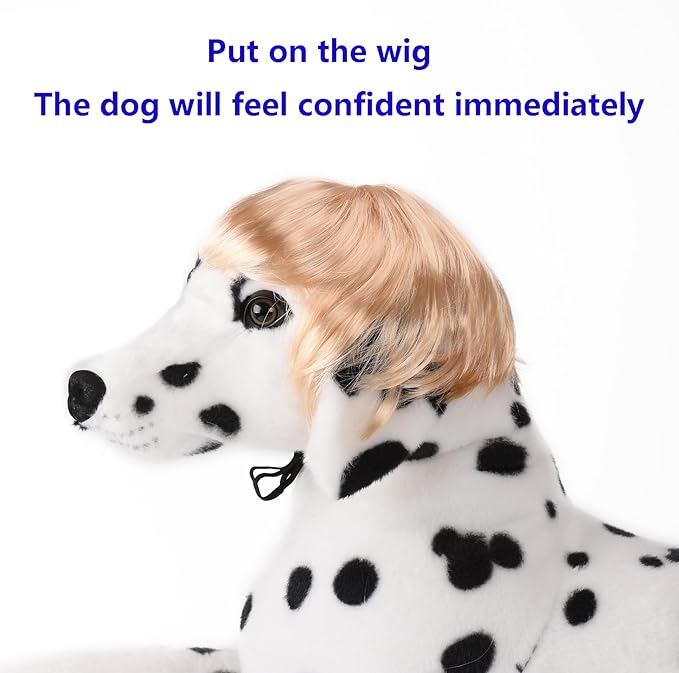 Funny Cosplay Wig for Dog, Headwear Apparel, Pet Costumes, Cat Dress up for Halloween, Christmas, Parties, Festivals (Golden Straight Hair)