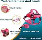 Tactical Cat Harness and Leash Pink for Walking Esacpe Proof, Adjustable Soft Mesh Large Cat Vest with Handle Easy to Control,Molle Patches L