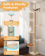 Veehoo Floor to Ceiling Cat Tree Height(106-123 Inch) Adjustable, Sturdy Tall Cat Tree with 4.3" Thickened Scratching Posts, Floor to Ceiling Cat Tower for Indoor Cats