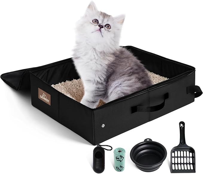 Portable Litter Box for Cats Kitten Foldable Travel Litter Box with Lid, Leak-Proof No Smell Easy to Carry, Clean and Store Easy for Car Travel, Hotle Stays and Road Trip 18x14x5.5 Inches