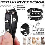 EXPAWLORER Leather Cat Collar for Girl Boy- Adjustable Pet Collar with Safety Elastic Belt,Personalized Punk Accessories Buckle Collars with Bell & Durable D-Ring,Pure Rivets(Black)