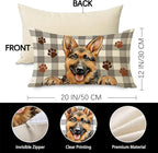 German Shepherd Dog Lumbar Decorative Throw Pillow Cover 12x20, Rectangular Paw Prints Outdoor Home Decor Pet Owner Lover Gift, Farmhouse Buffalo Plaid Sofa Couch Cushion Case Housewarming Gifts