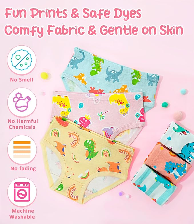 Girls and Toddlers 100% Cotton Underwear Tagless Soft Panties Size 2-3T,4-5T,6,8,10,12 (6-Pack)