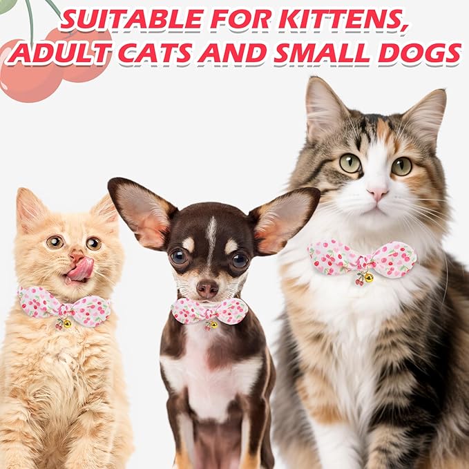 EXPAWLORER Bunny Ear Cat Collar with Bell, Soft Breakaway Kitten Collar with Bow and Accessory, Pink Girl Cat Collars with Safety Quick Release Clasp, Pet Collar for Valentine's Day (Cherry)
