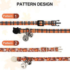 Lionet Paws 2pcs Pack Halloween Cat Collar,Brown Blossoms and Black Brown Grid with Breakaway Buckle,Cute Adjustable Cat Kitten Collar,Ideal for Girl Cats