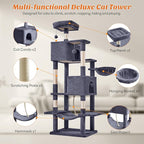 DUMOS Large 66 Inch Cat Tree Tower, Tall Multi Level Cat Climbing Tower with Natural Sisal Scratching Posts, Hammock, Pet Condo for Indoor Cats and Kittens Play, Dark Grey