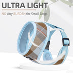 PUPTECK Soft Mesh Dog Harness and Leash Set Pet Puppy Cat Comfort Padded Vest No Pull Harnesses, Blue&Brown, L