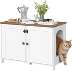 HOOBRO Litter Box Enclosure, Cat Litter Box Furniture with Removable Divider, Hidden Litter Box Furniture, Wooden Cat House, End Side Table, 31" L x 17.5" W x 19.7" H, White and Walnut WH03MW01G2