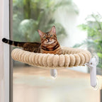 Sunhoo Cat Window Perch Bed Foldable Kitty Windowsill Hammock Shelf Seat Large Cats Suction Cup Indoor Kitten Window Sill Lounger with Soft Plush Cushion Machine Washable 21.26*11.8in (Light Camel, M)