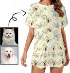 Custom Short Pajamas Set with Face Photo Women‘s Sleepwear Tee Personalized PJ Short Loungewear Set fot Her