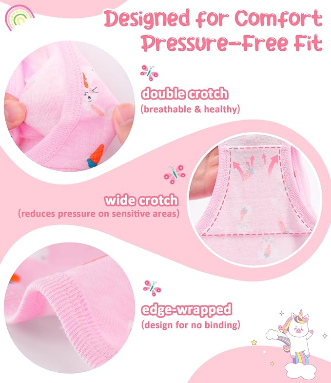 Girls and Toddlers 100% Cotton Underwear Tagless Soft Panties Size 2-3T,4-5T,6,8,10,12 (6-Pack)