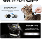 Breakaway AirTag Cat Collar, Reflective Cat Tracker Collar with Air Tag Holder and Bell, Safety Elastic Band Cat GPS Collars for Girl Boy Cats, Kittens and Puppies (Khaki, 8-13'')