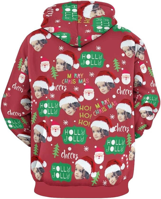 Artsadd Custom Face Unisex athletic Pockets Sweatshirt Loose Hoodie Custom Christmas Long Sleeve Sweatshirt Hooded Pullover