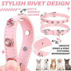 EXPAWLORER Leather Cat Collar for Girl Boy- Adjustable Pet Collar with Safety Elastic Belt,Personalized Rhinestone Accessories Buckle Collars with Bell & Durable D-Ring,Rhinestone (Pink)