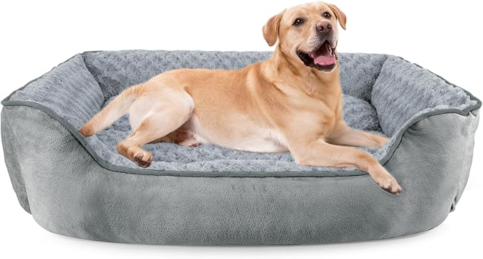 JOEJOY Rectangle Dog Bed for Large Medium Small Dogs - Washable Orthopedic Sofa Bed, Soft Breathable Puppy & Pet Cuddler, Durable Calming Dog Bed with Anti-Slip Bottom, Multiple Sizes, Grey