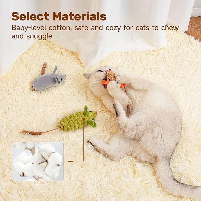 Potaroma Cat Toys: 3pcs Squeak Mice Interactive Catnip Silvervine Animals for Indoor Kittens - Dental Matatabi Cat Nip & Chew Exercise Toy for All Breeds & Species