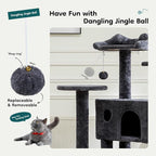 DUMOS 54-inch Indoor Cat Tree Tower –Multi-Level Pet House for Large Cats with 2 Condos, Scratching Posts, Round Platform, Small Ladder, and Toys – Perfect for Cats of All Ages, Navy Blue