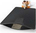 Cat Litter Mat - 46" x 35" Jumbo Litter Box Mat with Double Layers, Urine-Proof and Non-Slip Litter Trapping Mat, Easy to Clean Kitty Litter Mats for Floor, Scatter Control, Black