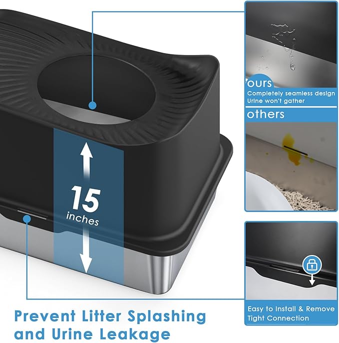 Top Entry Cat Litter Box with Lid, Stainless Steel Extra Large Enclosed Cats Kitty Litter Pan Easy Cleaning, XL Metal High Side litter Boxes Tray, Cat Box Enclosure, Never Absorb Odor or Rust